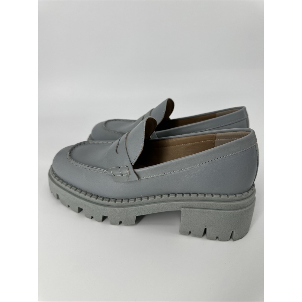 Free People Lyra Loafers Platform Gray Boardwalk Leather Lug Sole Sz 37.5